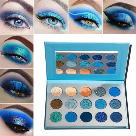 blue eyeshadow palette makeupafflano pro matte glitter highly pigmented waterproof palette