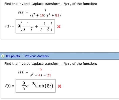 Solved Find The Inverse Laplace Transform F T Of The