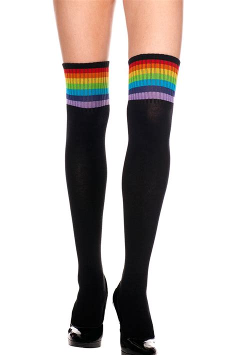 Only 13 95 Black Thigh Hi Stocking Socks With Rainbow Stripes Along