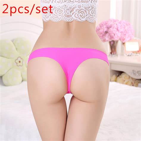 2pcs set women one piece seamless ice silk panties solid color sexy g