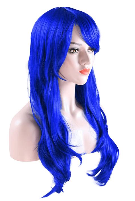 long curly blue wig  women ladies cosplay party halloween costume heat resistant synthetic