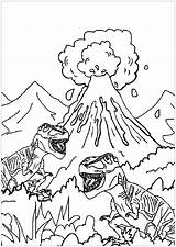 Coloring Dinosaurs Kids Pages Volcano Print Funny Printable Children sketch template