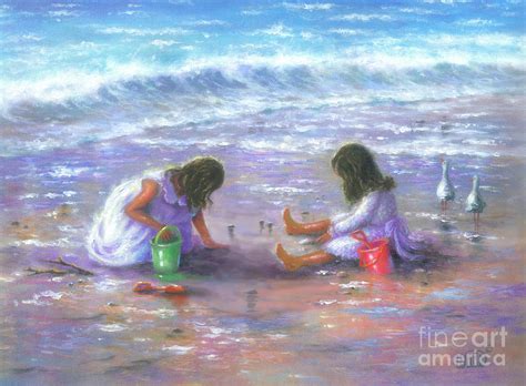 Finding Sea Shells Two Sisters Painting By Vickie Wade