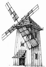 Windmills Windmill Mills Grayscale sketch template