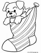 Christmas Coloring Pages Colouring Cute Puppy Stocking Fun Print Children sketch template