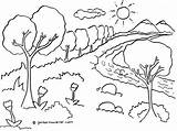 Pemandangan Hutan Diwarnai Sungai Mewarnai Sketsa Gambarmewarnai Pedesaan Family sketch template