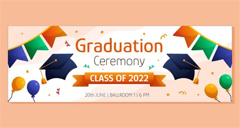 graduation ceremony horizontal banner  colorful garlands cap