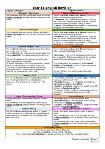 english language paper  revision booklet aqa teaching resources