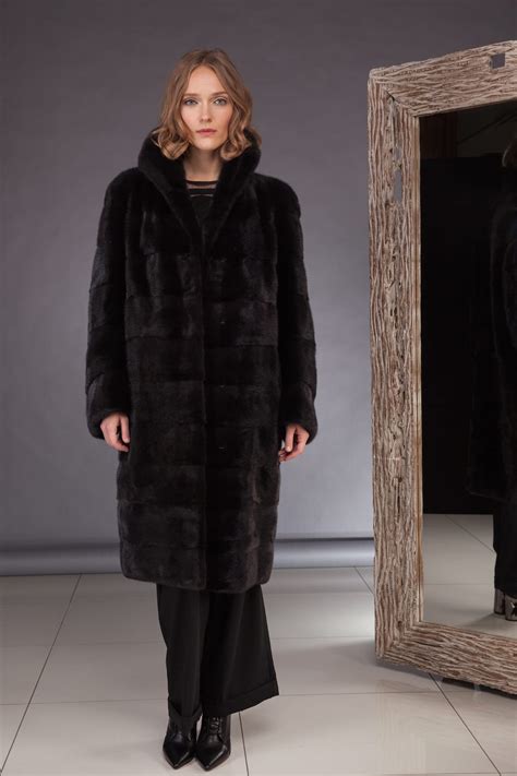 black velvet luxury mink fur coat  high collar handmade  nordfur