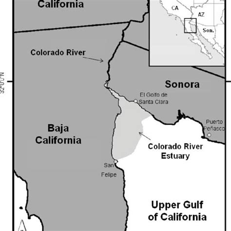 colorado river mouth and upper gulf of california with the estimated