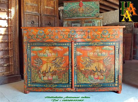buffet peint style tibetain jn la meubles indiens deco inde