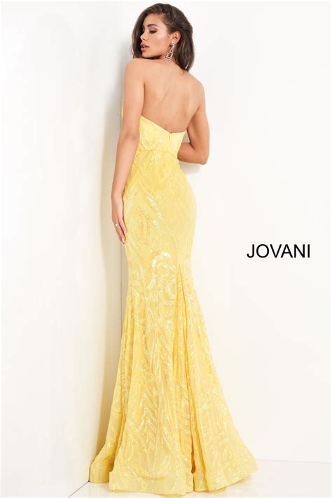 jovani  yellow plunging neckline sheath prom dress