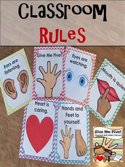 Classroom Rule Posters Chevron Give Me Five Classroom Rules Poster