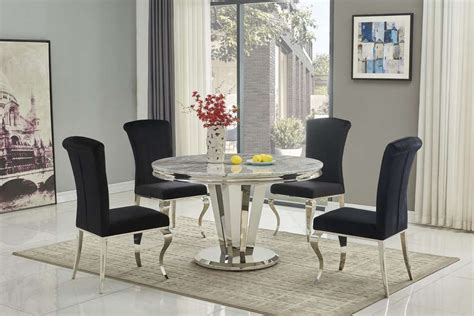 cm  marble dining table   black chairs homegenies