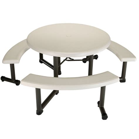 Lifetime 260205 44 Round Almond Plastic Picnic Table With Swing Out