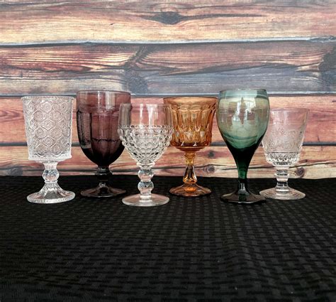 Mismatched Colored Drinking Glasses Set Of 6 Vintage Goblets Etsy