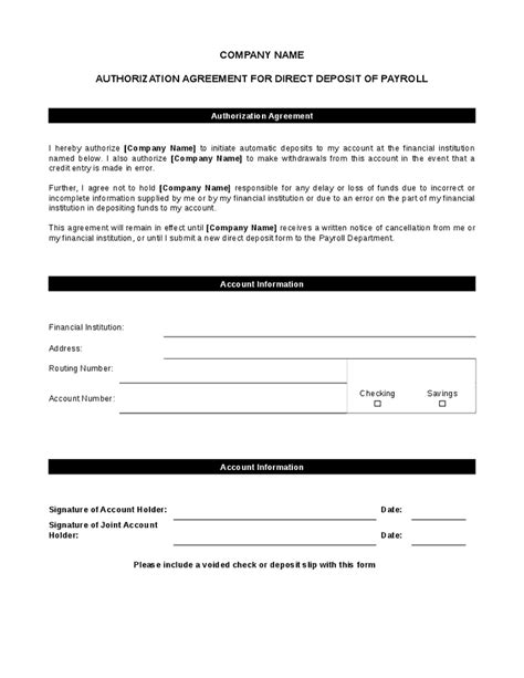 direct deposit form templates excel xlts