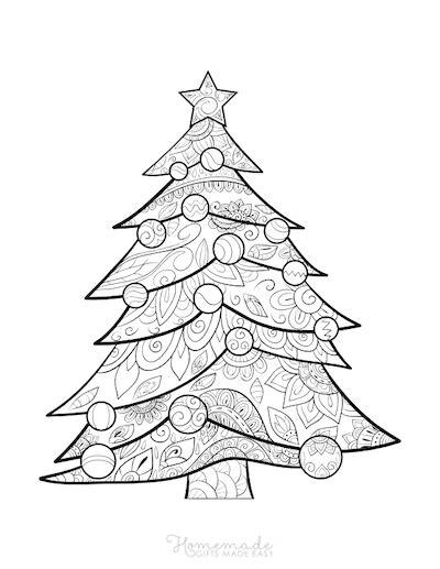 christmas coloring pages  adults patterned tree baubles star