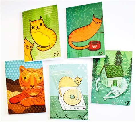 cat card set cat greeting cards set cat notecards etsy notecard set