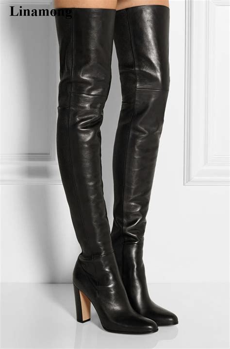 the pure black over the knee leather with reflective boots long boots