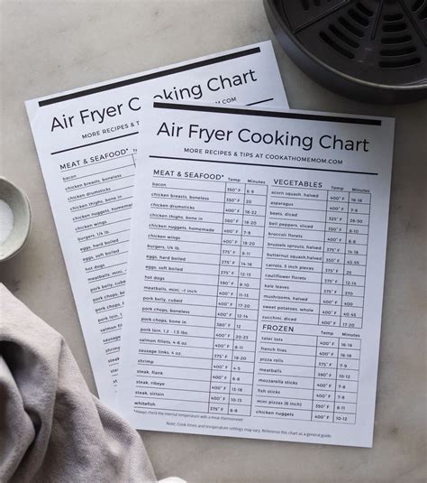 printable air fryer cooking chart crownflourmillscom