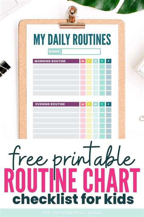 printable kids daily routine chart template chore chart kids