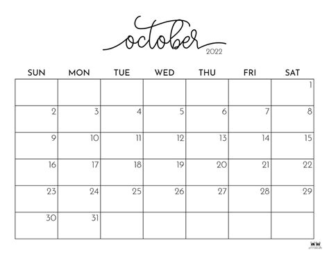 printable blank calendar october