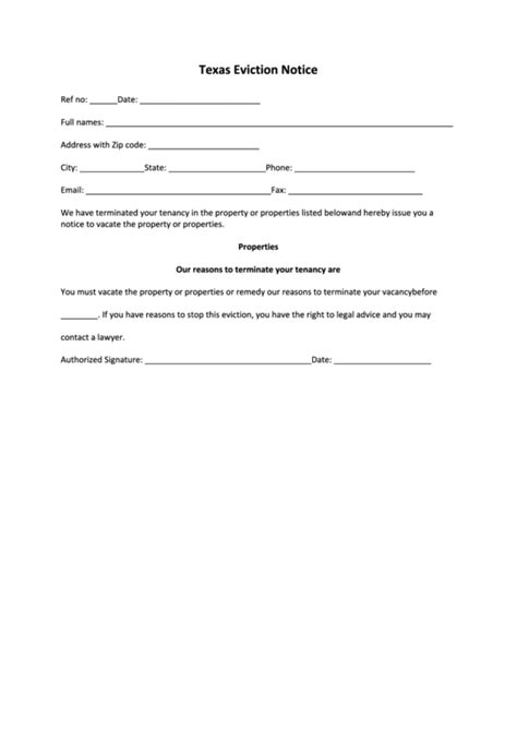 texas eviction notice form printable