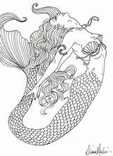 Mermaid Coloring Pages Coloriage Colorier Realistic Adult Sirene Réaliste Sirène Dessin Enregistrée Depuis sketch template
