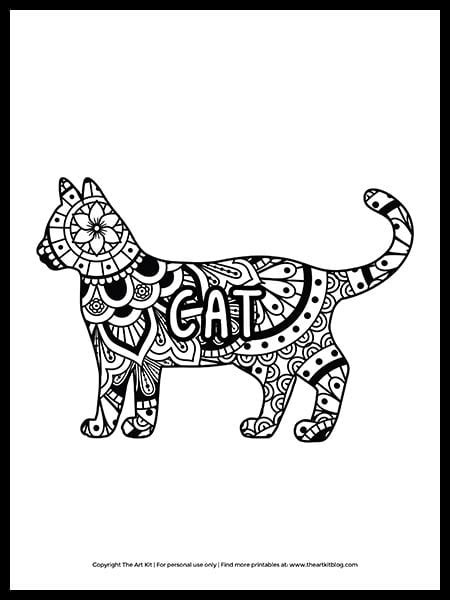 mandala cat coloring page  printable   art kit