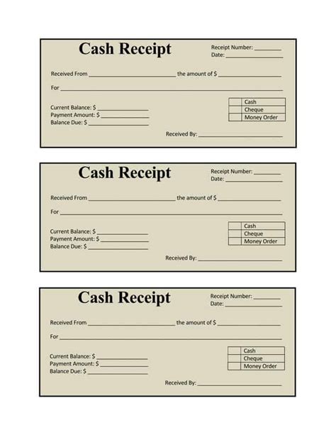 cash payment receipt templates