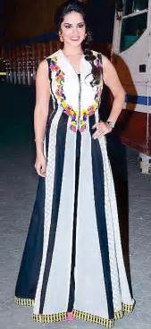 star in stripes sunny leone covers up in modest monochrome for jackpot music launch daily