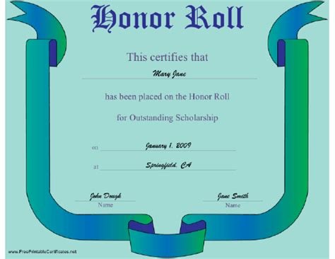 honor roll certificate printable certificate