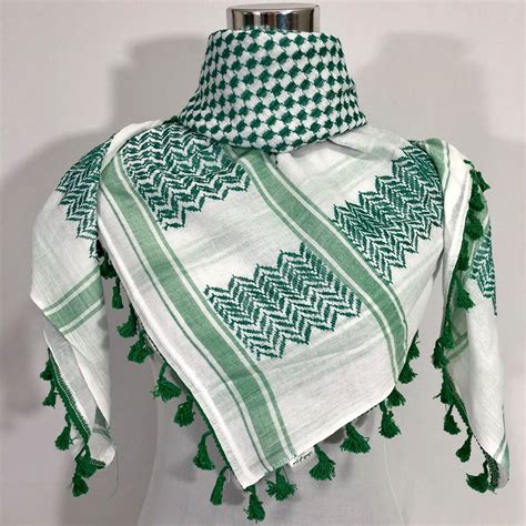 shemagh keffiyeh arab scarf palestine green  white kufiya etsy