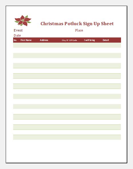 christmas potluck sign  sheet  printable printable templates