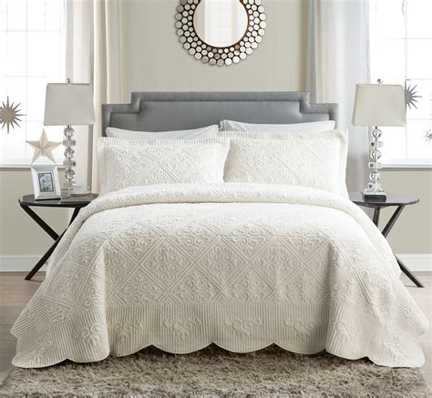 vcny home westland quilted solid polyester bedspread set ivory twin