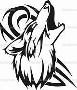 Wolf Tribal Howling Coloring Drawing Pages Tattoo Moon Native American Loup Clipart Wolves Stock Head Illustration Jackal Predator Lobo Sticker sketch template