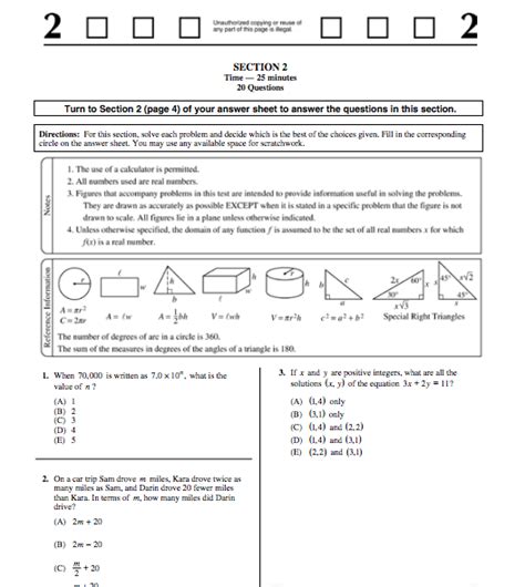 sample sat page sat study school  solving answers sheet