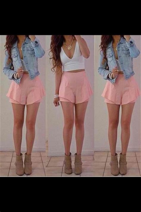 Shorts Pink Cute Belly Shirt Denim Jacket Jacket Summer Outfits