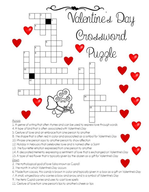 printable valentines day crossword printable word searches
