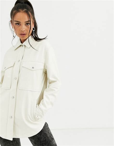 bershka pocket detail faux leather jacket  ecru asos latest fashion clothes latest fashion