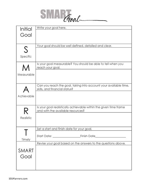 printable smart goals template   word
