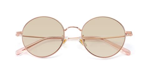 rose gold thin metal round tinted sunglasses with light brown sunwear