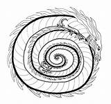 Mandala Dragon Cool Color Spiral sketch template