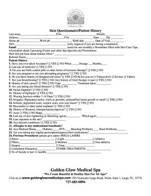 fillable  golden glow medical spa fax email print pdffiller