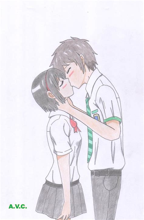 taki and mitsuha kiss your name by avc1994 on deviantart