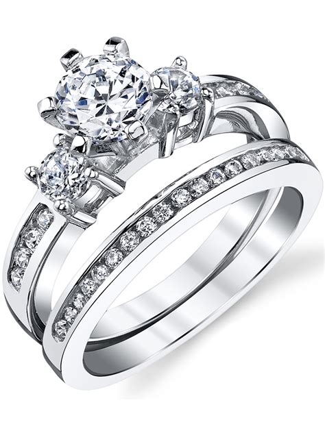 womens sterling silver wedding engagement ring ct tcw pc set cubic zirconia walmartcom