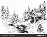 Cabin Woods Drawing Log Vector Drawings Mountain Paintingvalley Vectorified sketch template