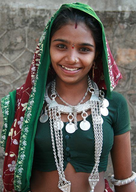 indian village girl wearing silver statement jewelry beautiful indian