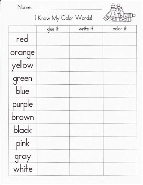 color words kindergarten colors kindergarten sight words